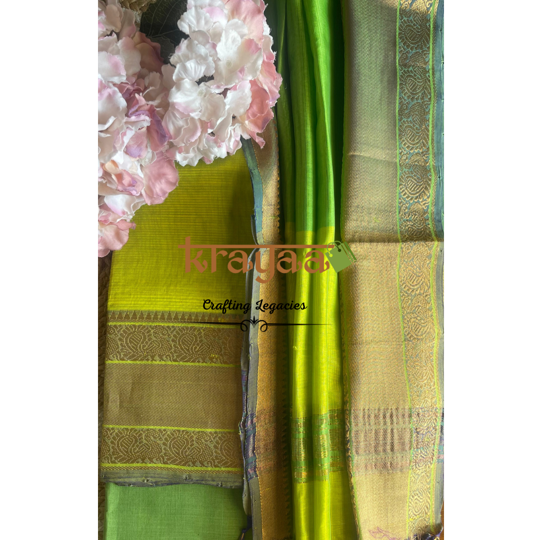 Green Mangalagiri Silk Cotton Dress Material Set