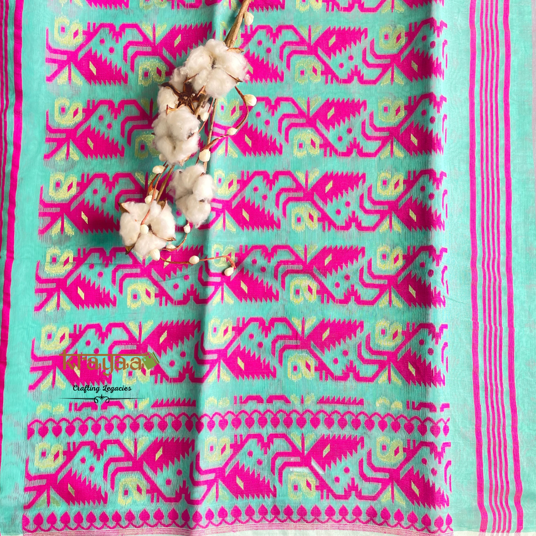 Turquoise Blue - Hand woven - Dhakai Saree