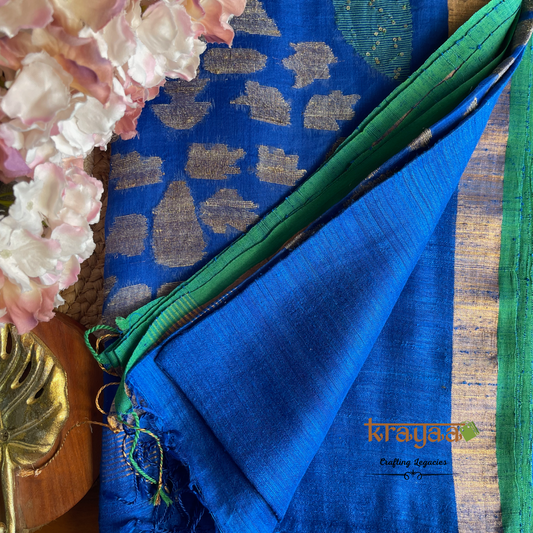 Royal Blue- Handwoven - Matka Silk saree with embellished  Pallu