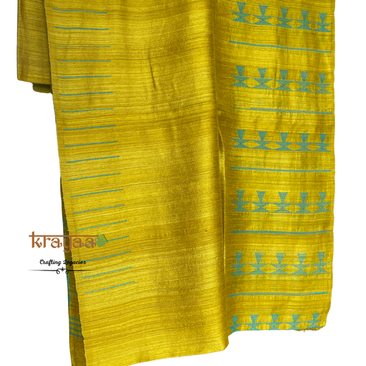 Olive Yellow - Handwoven - Matka Silk saree