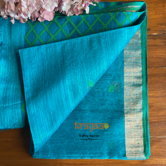 Teal Blue - Hand woven - Matka Silk saree