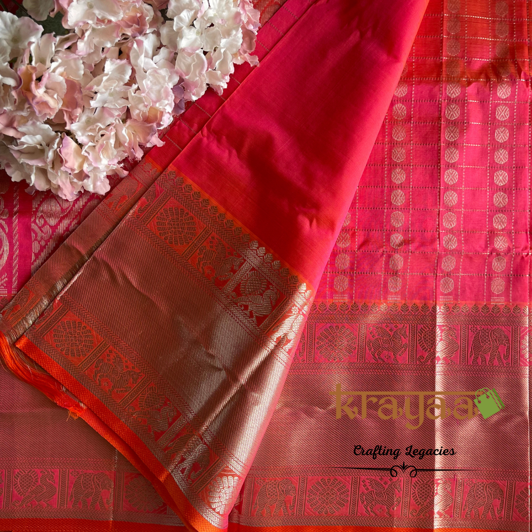 Handwoven - Kuppadam Silk Cotton Saree - Fuchisia