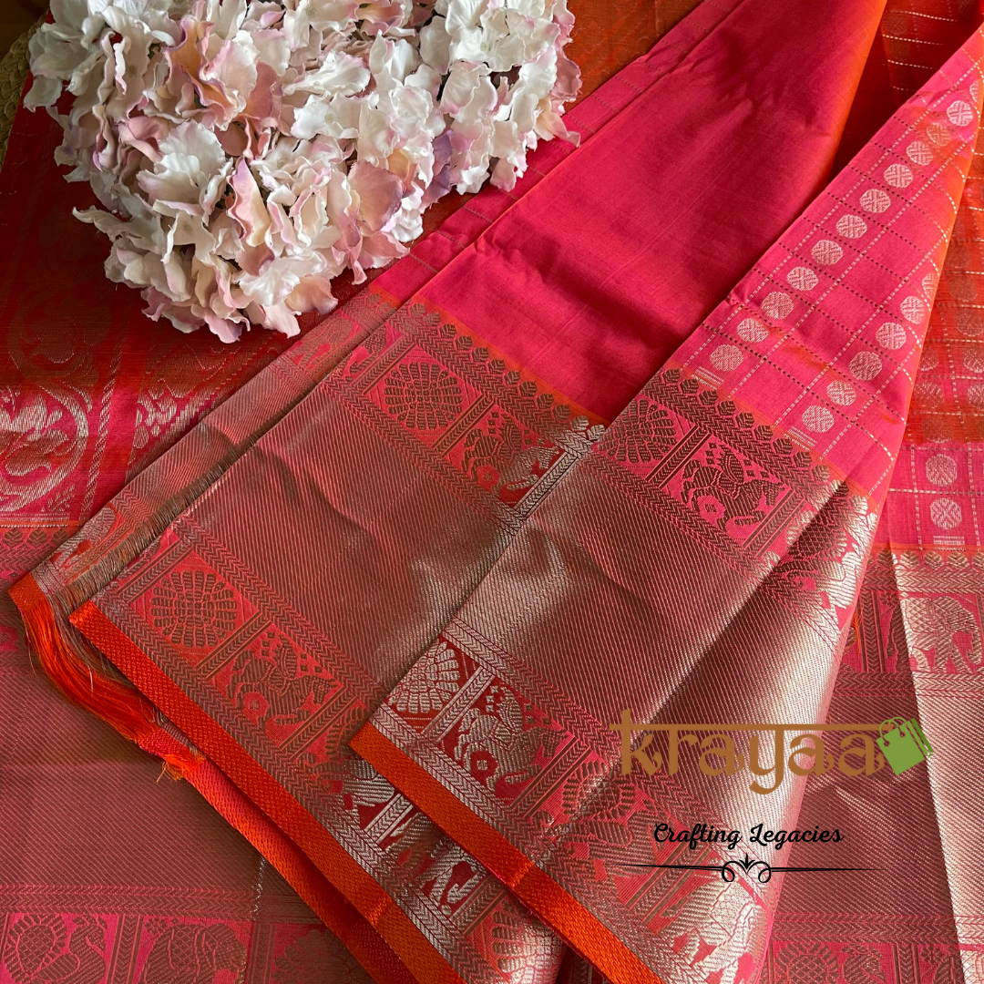 Handwoven - Kuppadam Silk Cotton Saree - Fuchisia