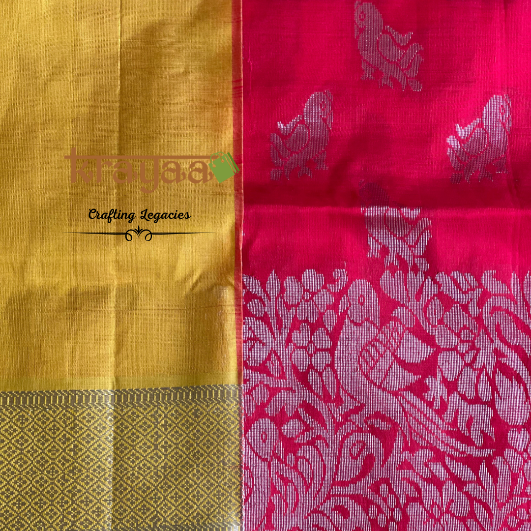 Handwoven - Kuppadam Silk Cotton Saree - Red and Yellow