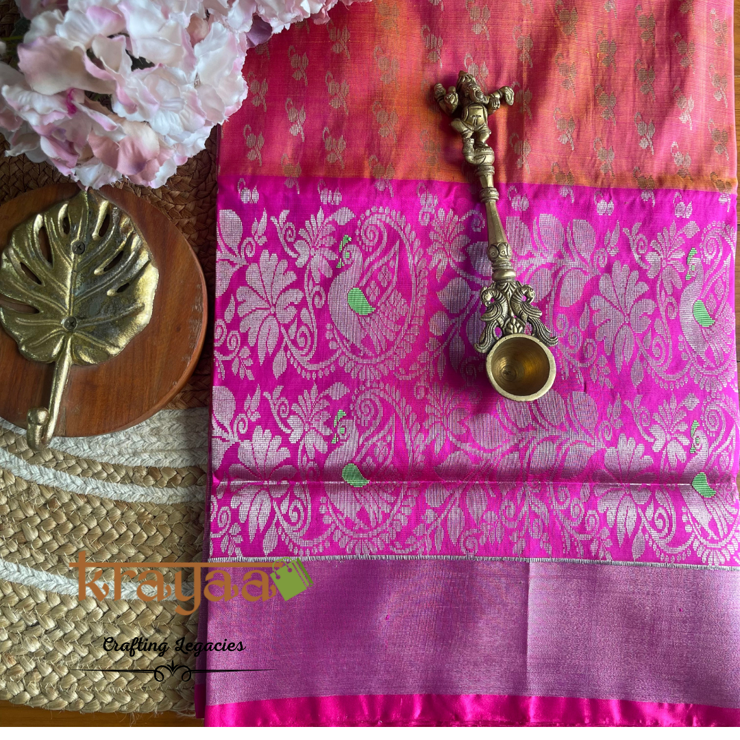 Handwoven - Uppada Silk Saree - Fuchisia with pink border