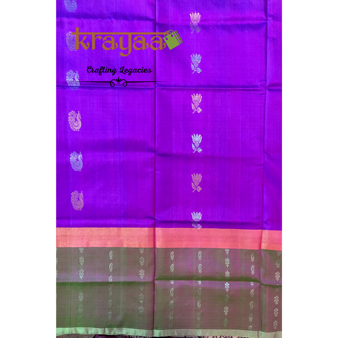 Handwoven - Uppada Silk Saree - Purple with moss green border