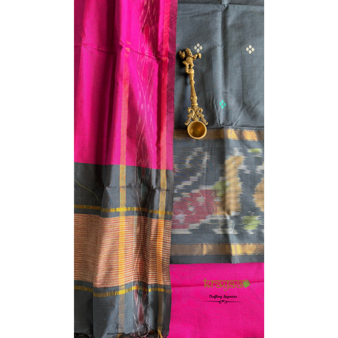Black and Pink Mangalagiri Silk Cotton Dress Material Set