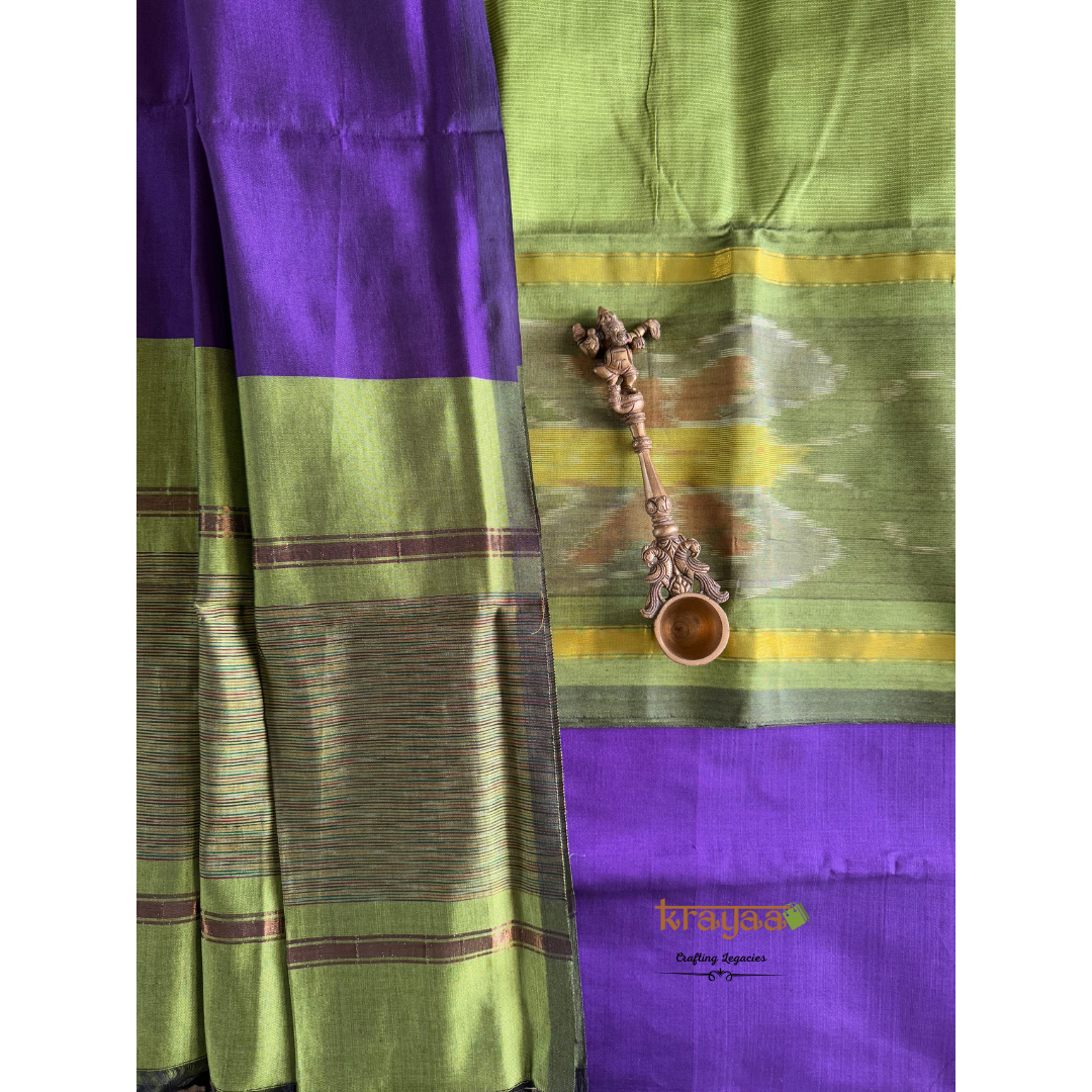 Green and Purple Mangalagiri Silk Cotton Dress Material Set