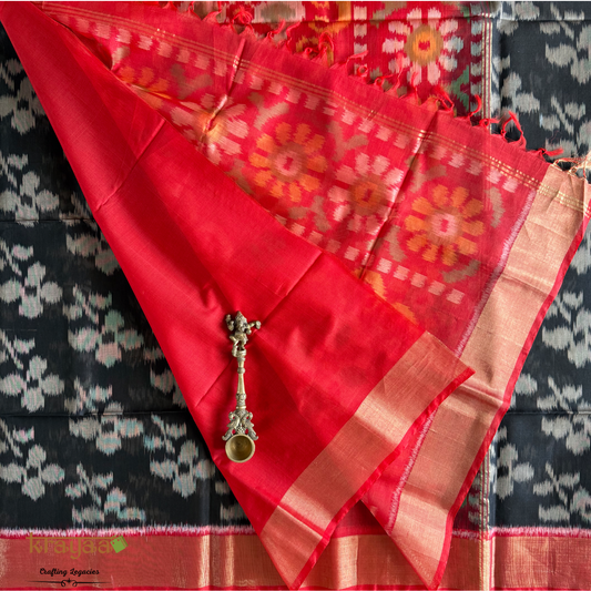 Black and Red  Silk Cotton Ikkat Saree