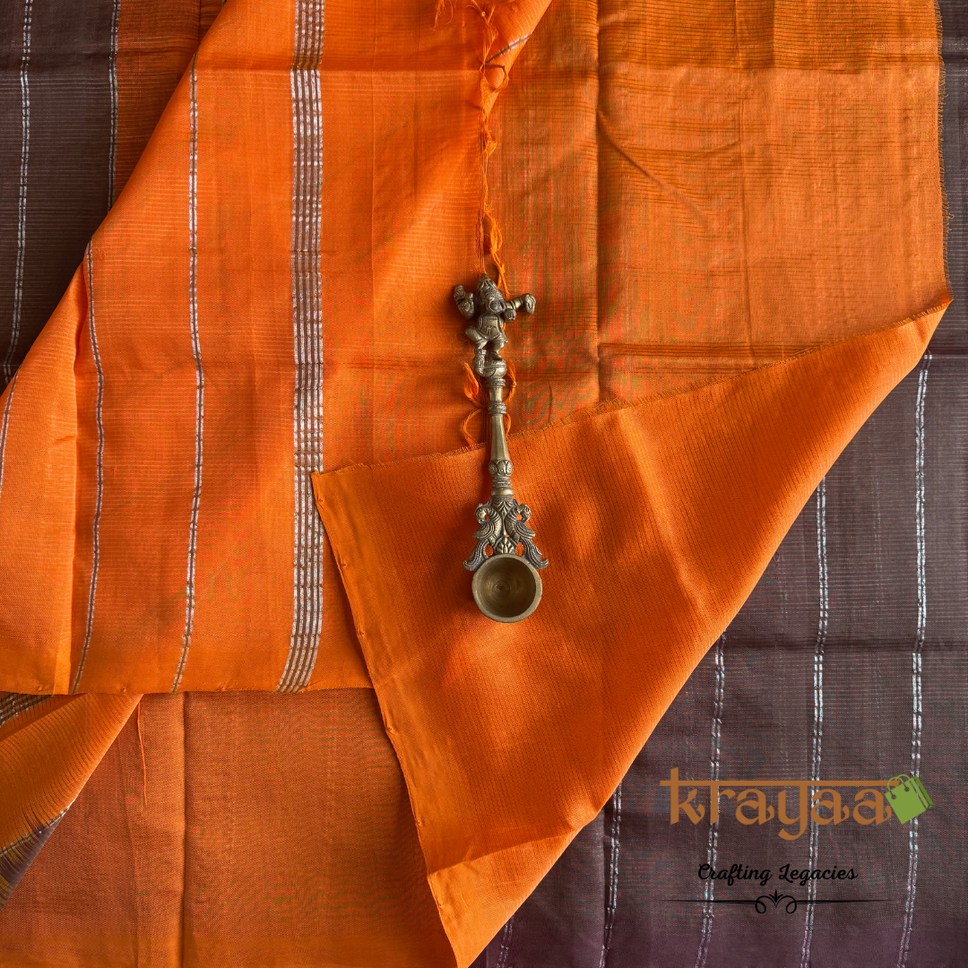 Brown with Orange - Mangalagiri Semi Silk Saree