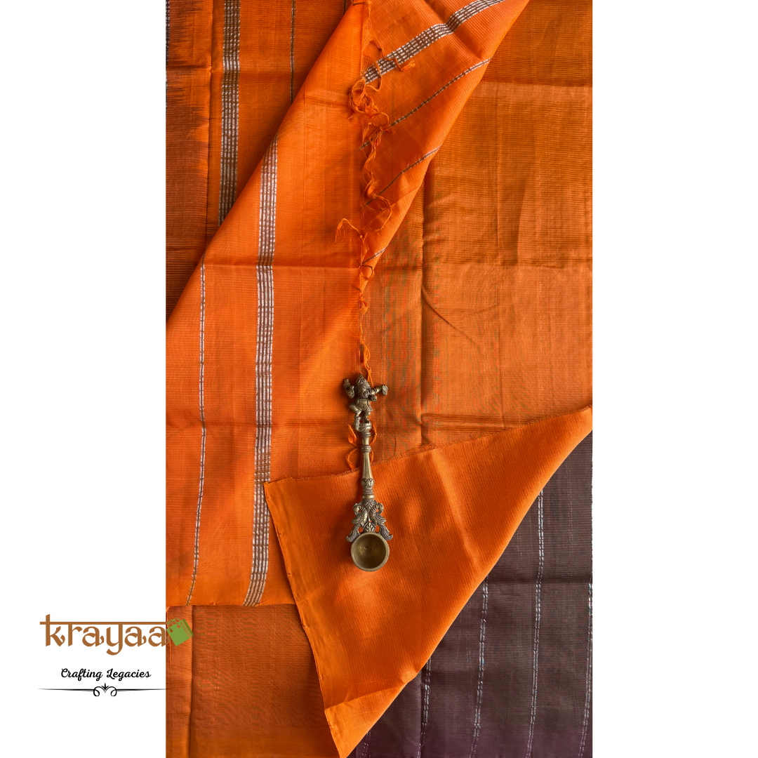 Brown with Orange - Mangalagiri Semi Silk Saree
