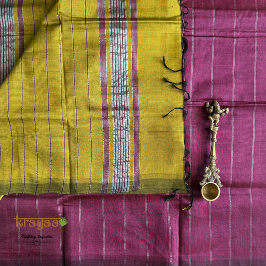 Wine Colour With Olive Green - Mangalagiri Semi Silk Saree