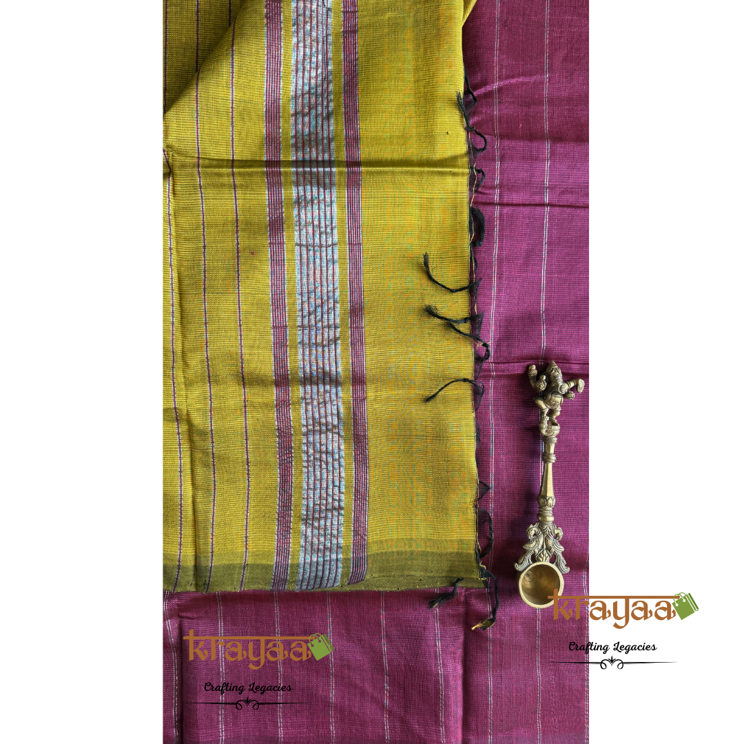 Wine Colour With Olive Green - Mangalagiri Semi Silk Saree