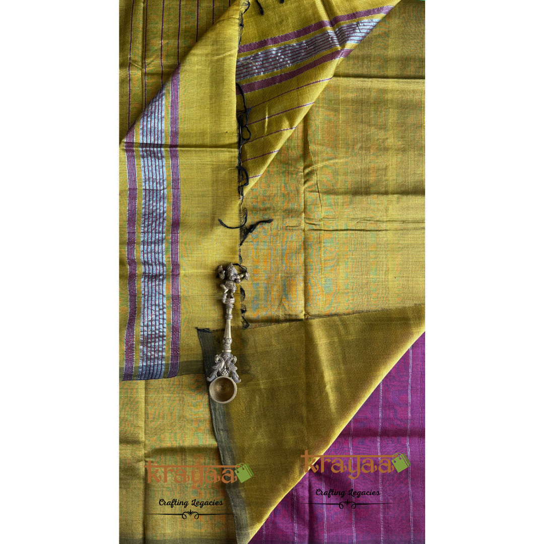 Wine Colour With Olive Green - Mangalagiri Semi Silk Saree