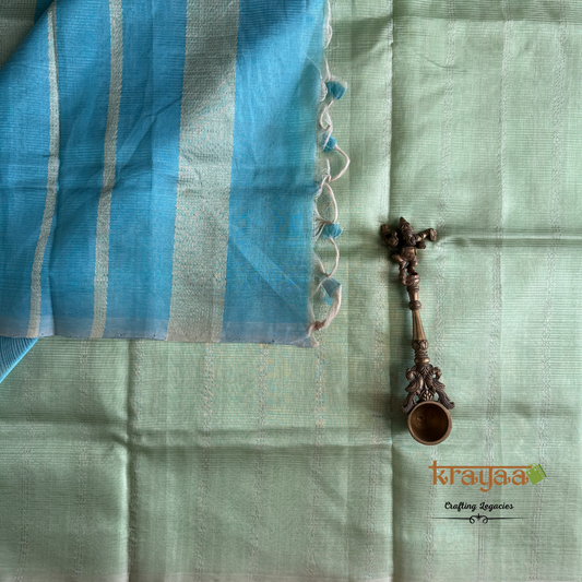 Pistachio Green Colour With Sea Blue - Mangalagiri Semi Silk Saree