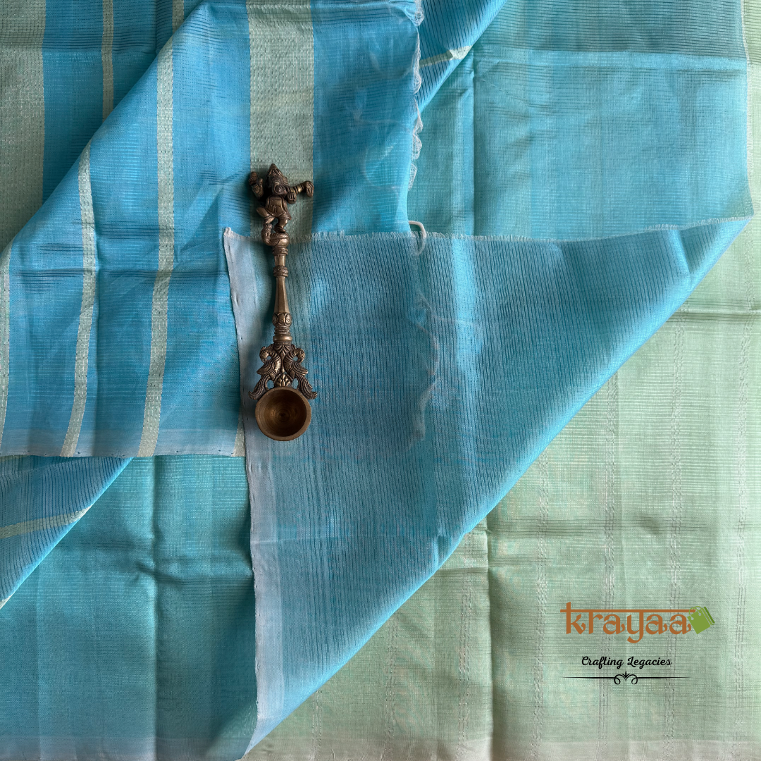Pistachio Green Colour With Sea Blue - Mangalagiri Semi Silk Saree