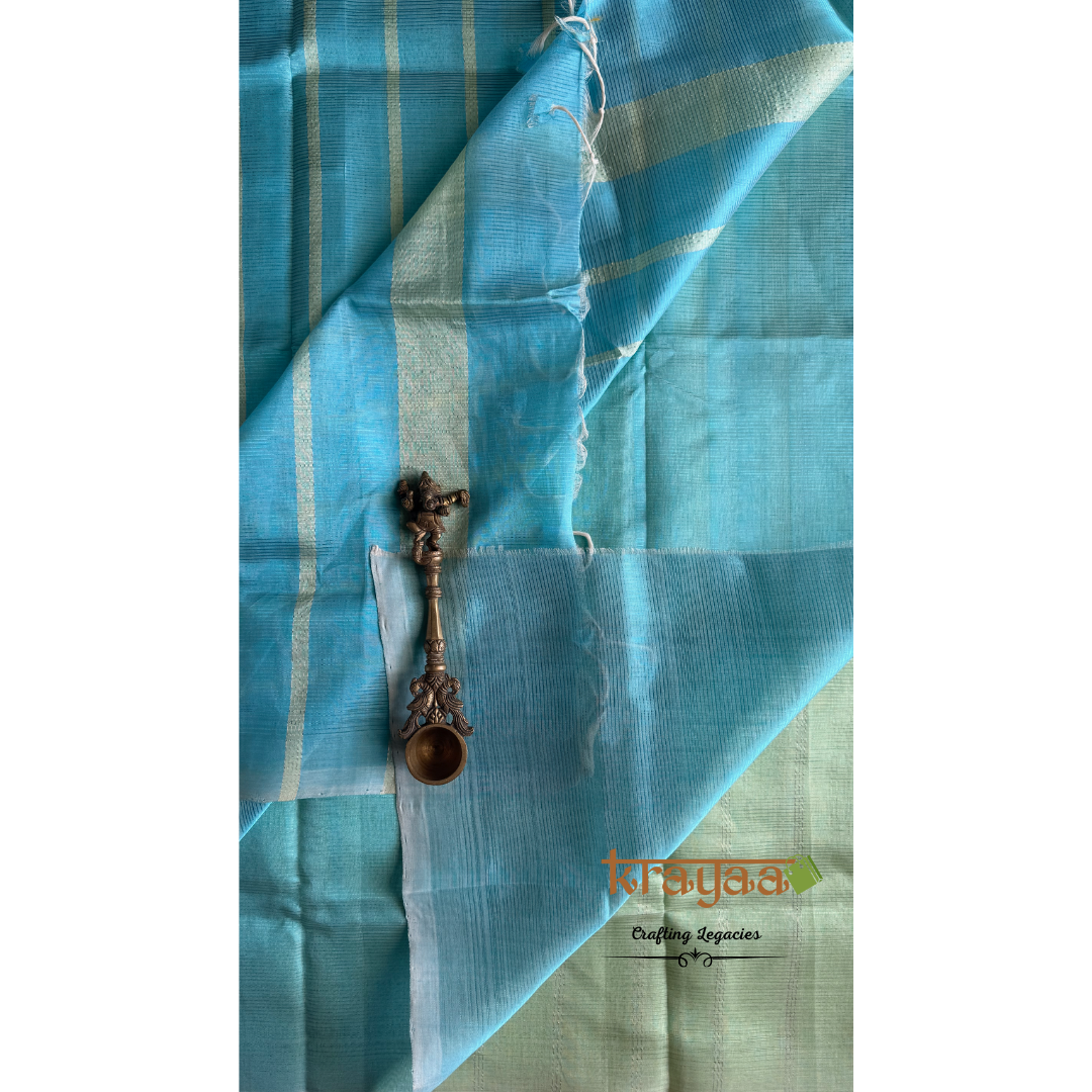 Pistachio Green Colour With Sea Blue - Mangalagiri Semi Silk Saree