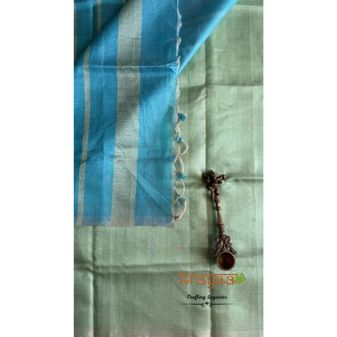 Pistachio Green Colour With Sea Blue - Mangalagiri Semi Silk Saree