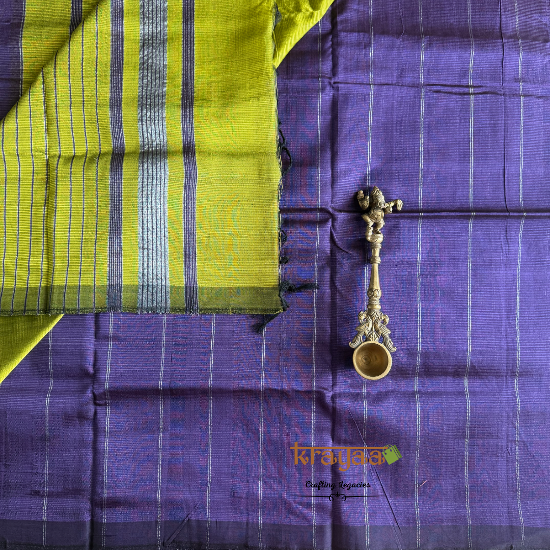 Purple With Olive Green - Mangalagiri Semi Silk Saree