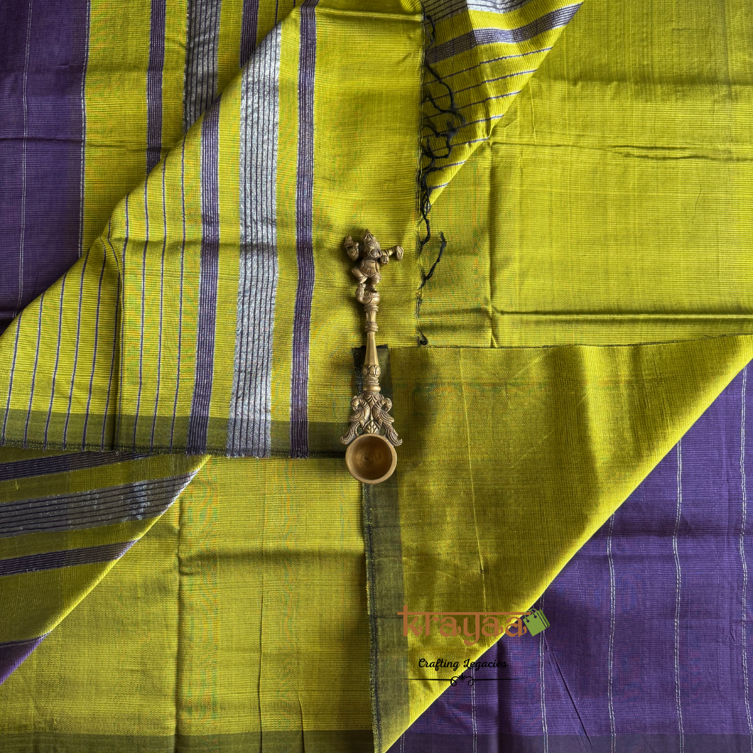 Purple With Olive Green - Mangalagiri Semi Silk Saree