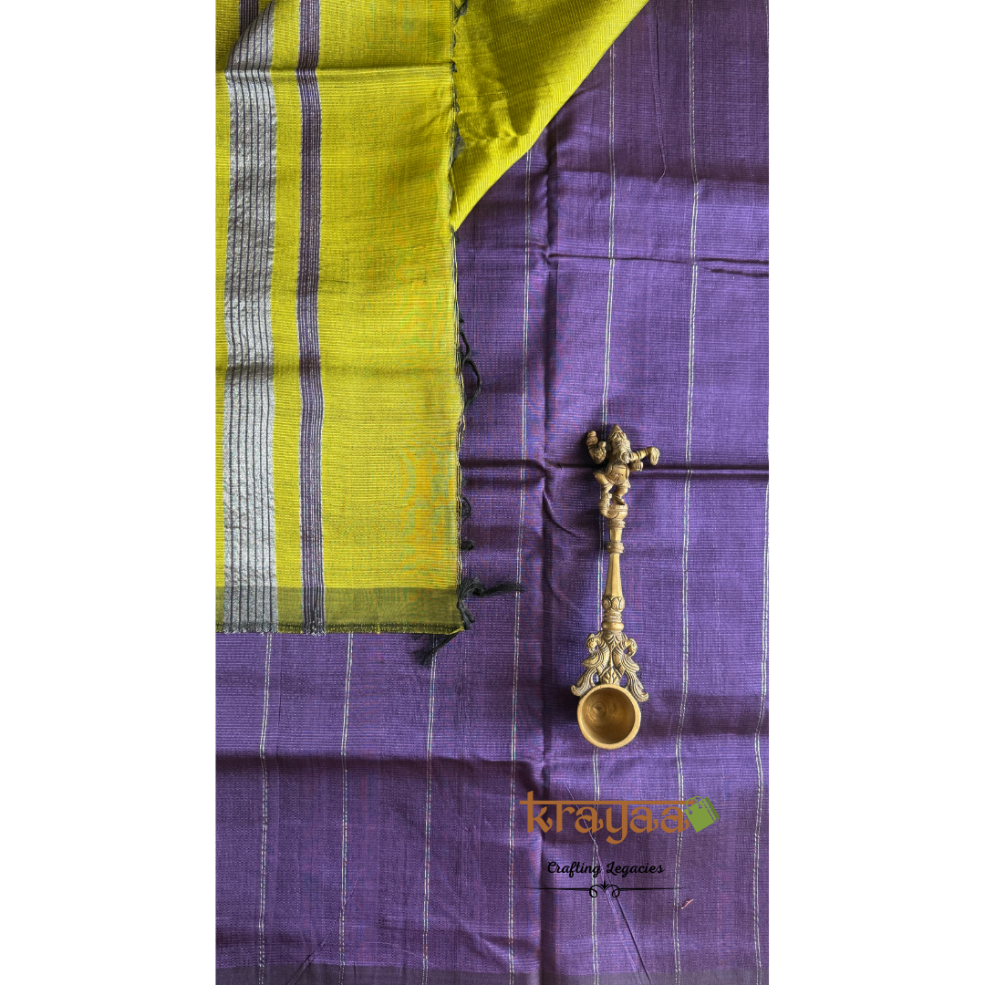 Purple With Olive Green - Mangalagiri Semi Silk Saree