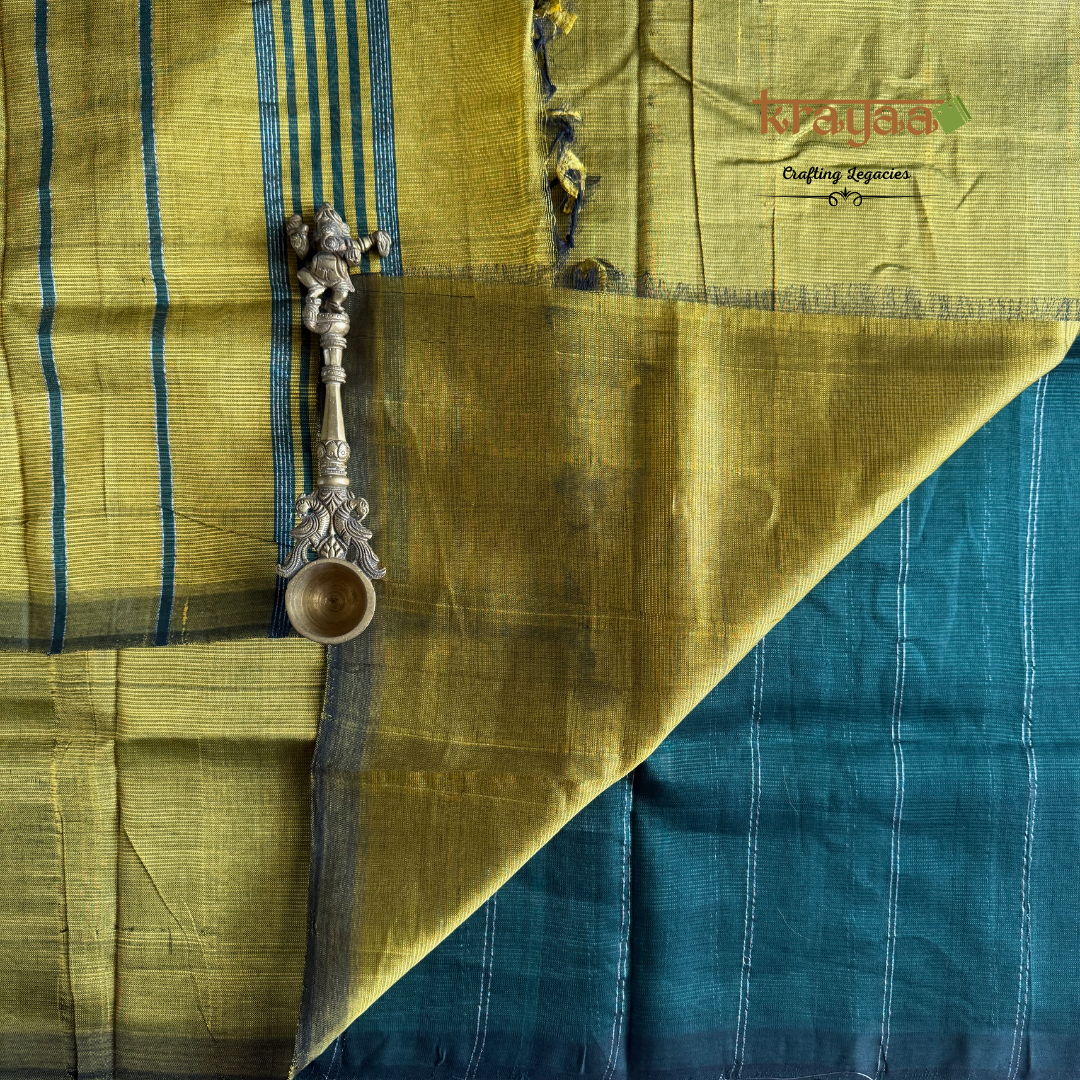 Bottle Green With Mustard Yellow - Mangalagiri Semi Silk Saree
