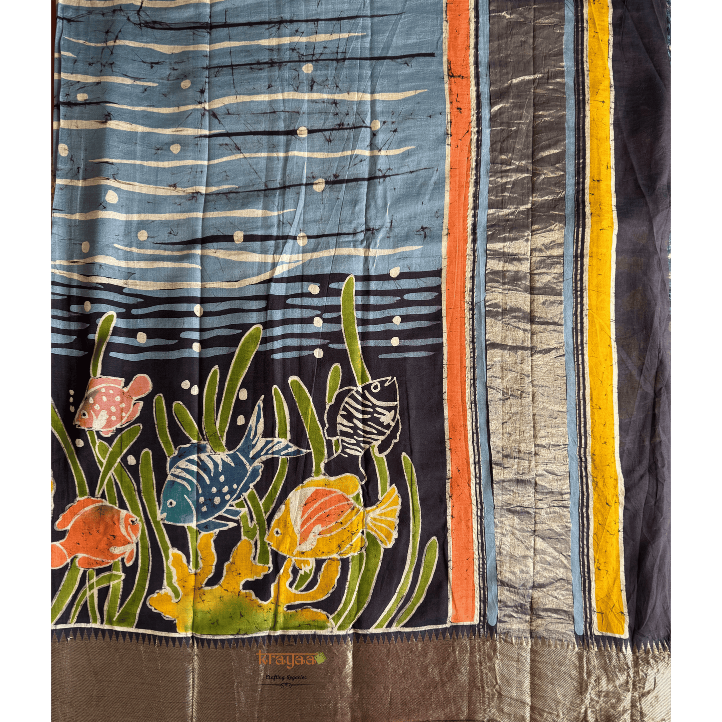 Blue Mangalagiri Silk Cotton Saree With Baatik