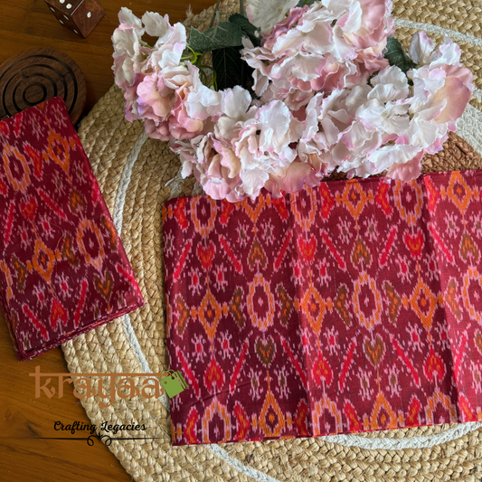 Brownish Red  Silk Cotton Ikkat Blouse Fabrics