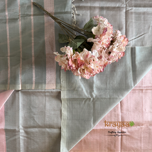 Baby pink with Grey - Mangalagiri Semi Silk Saree