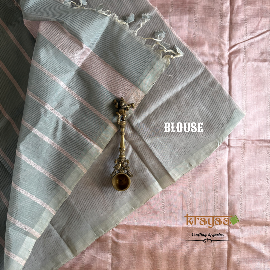 Baby pink with Grey - Mangalagiri Semi Silk Saree