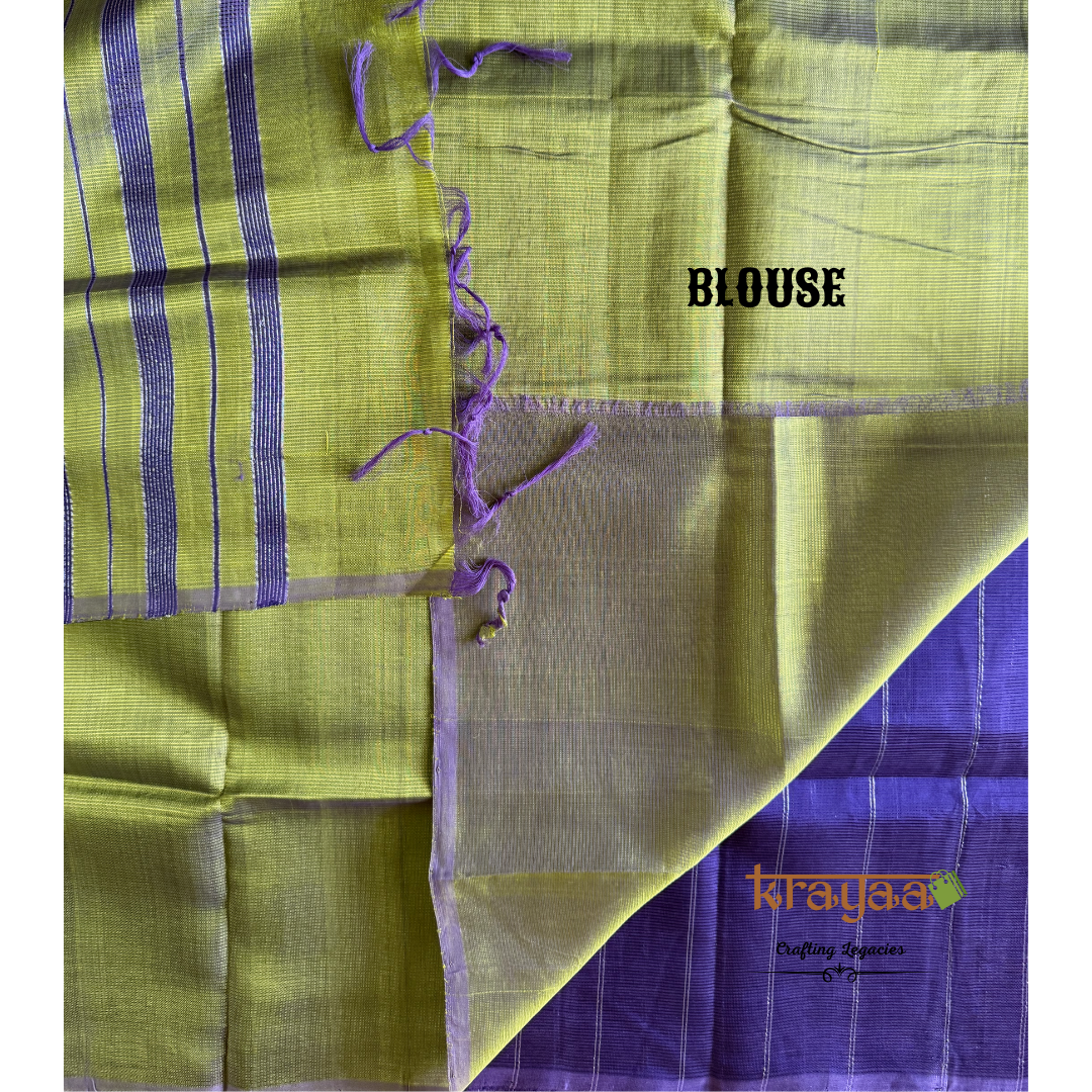 Purple With Olive Green - Mangalagiri Semi Silk Saree