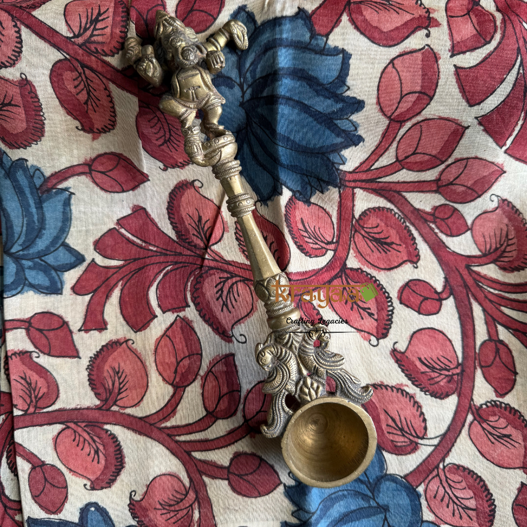 Pen Kalamkari Chanderi Silk Blouse Fabric On Offwhite Base