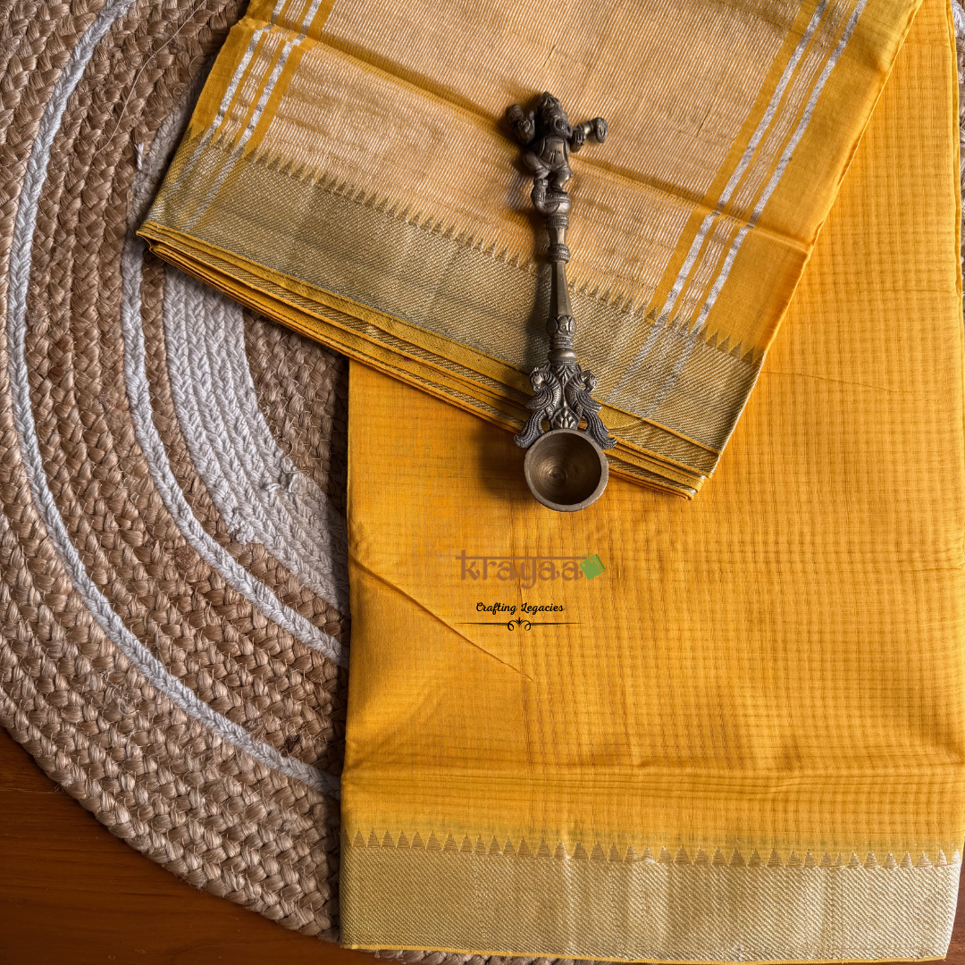 Mango Yellow Pink Mangalagiri Cotton Saree With Nizam Border