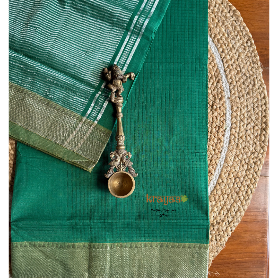 Dark Green Mangalagiri Cotton Saree With Nizam Border