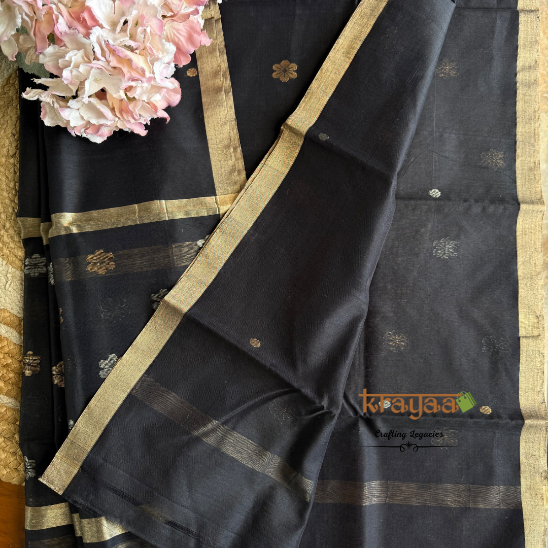 Black Chanderi Silk Cotton - Unstitched Suit Set