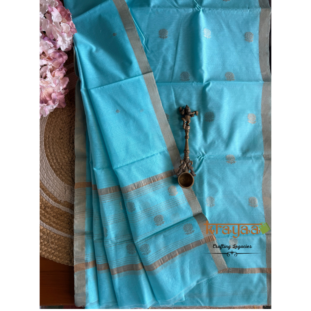 Turquoise Blue Chanderi Silk Cotton - Unstitched Suit Set