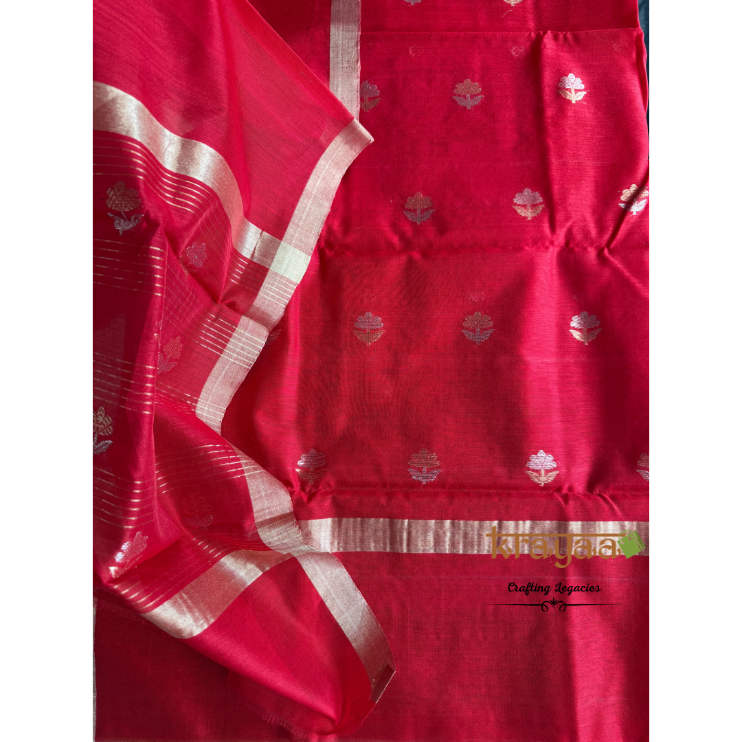Red Chanderi Silk Cotton - Unstitched Suit Set