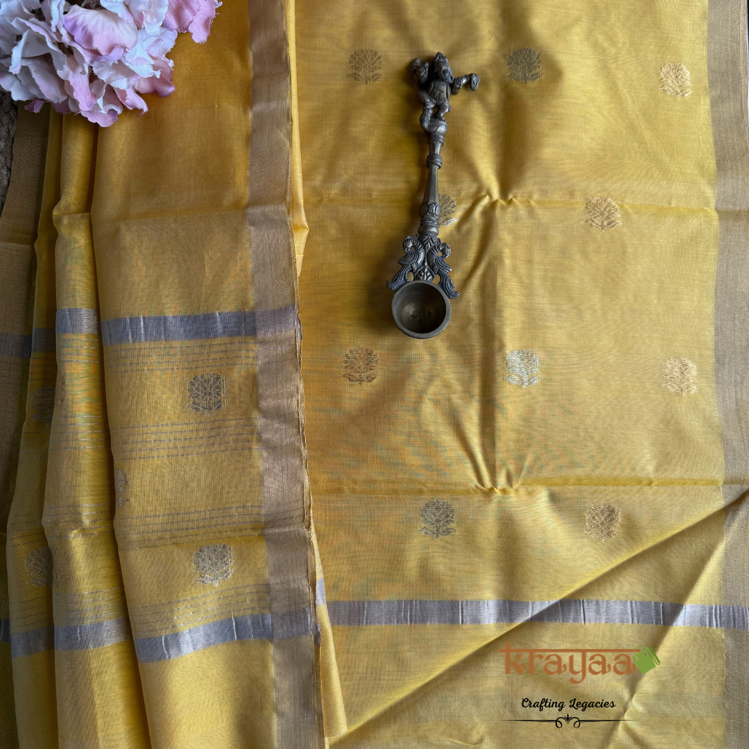 Golden Yellow Chanderi Silk Cotton - Unstitched Suit Set
