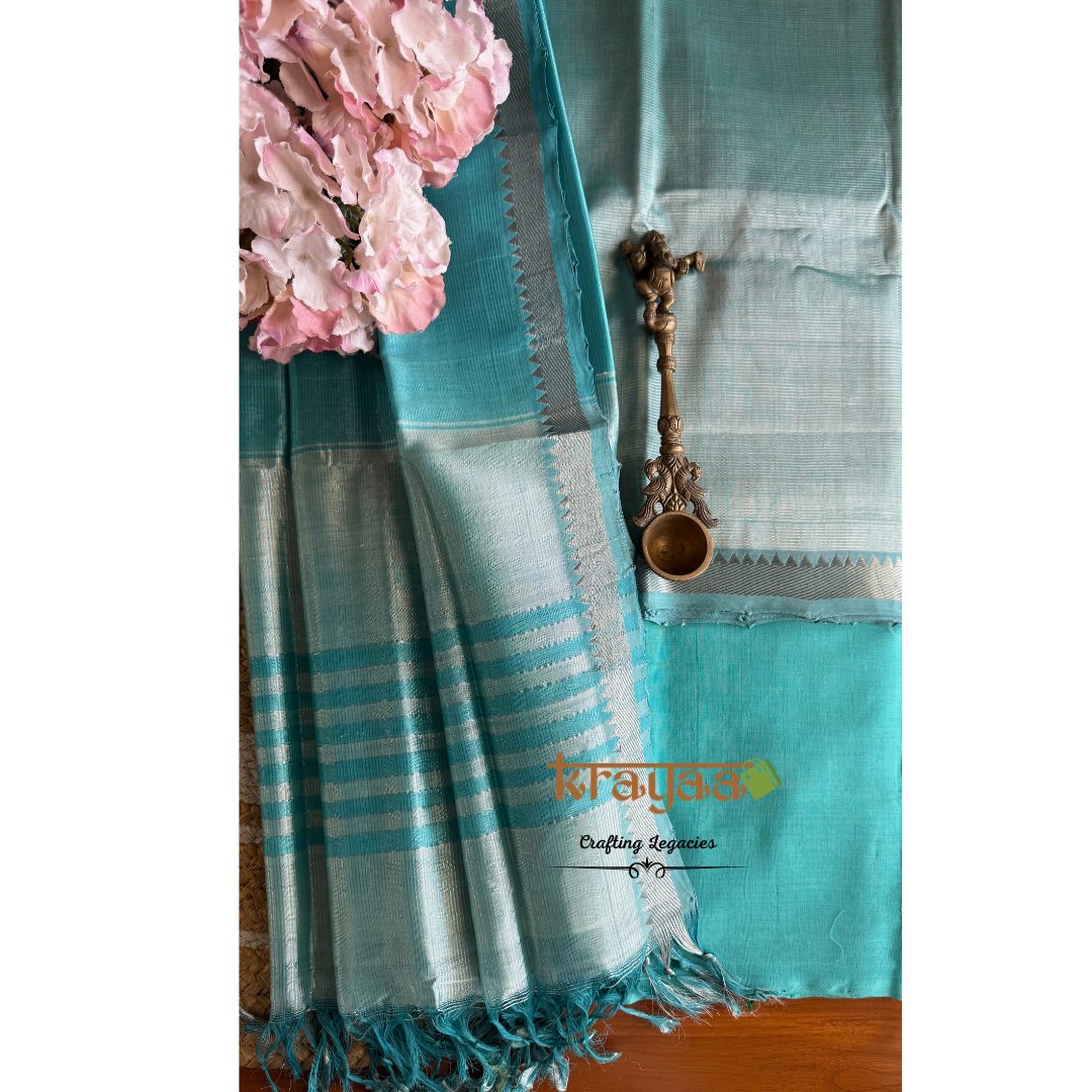 Blue Mangalagiri Semi Silk - Unstitched Suit Set