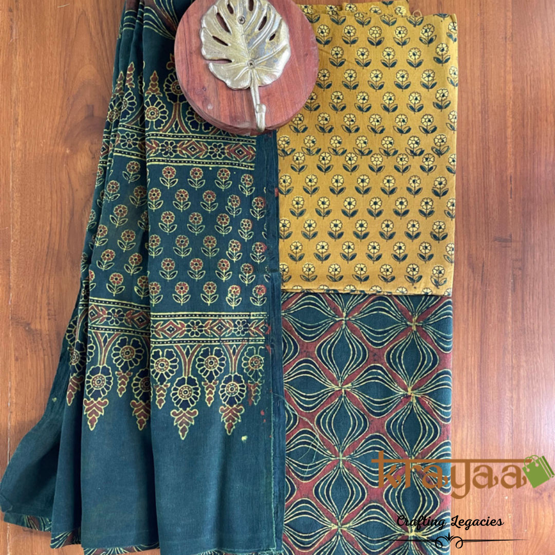 ajrakh cotton dress material ajrakh print cotton fabric women dress fabric Block printed ,Jaipuri Print Fabric By Yard, red blue Ajrakh print cotton traditional fabric