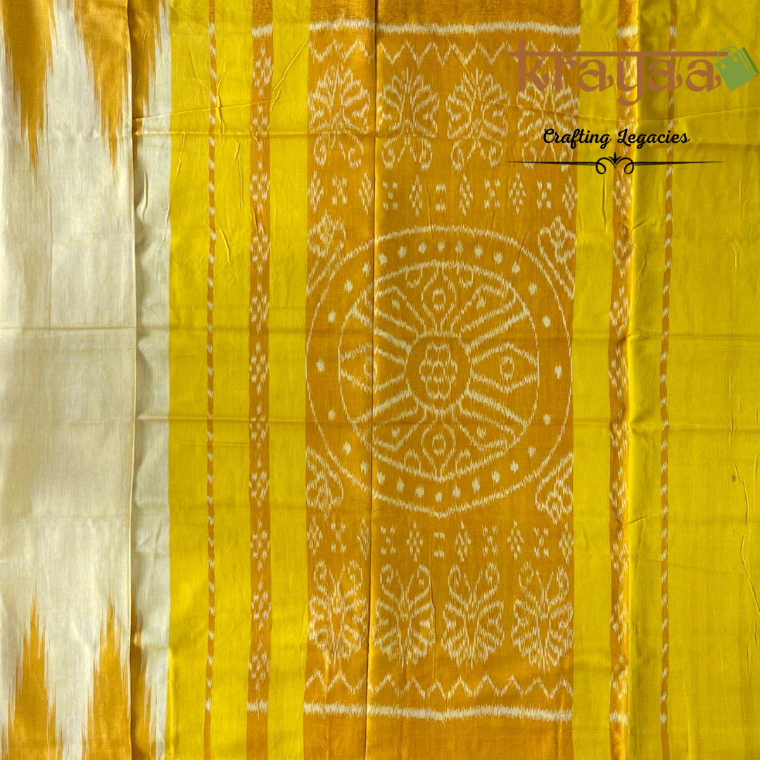 Hand woven - Kargil Kumbha - Ikkat - Saree - Yellow