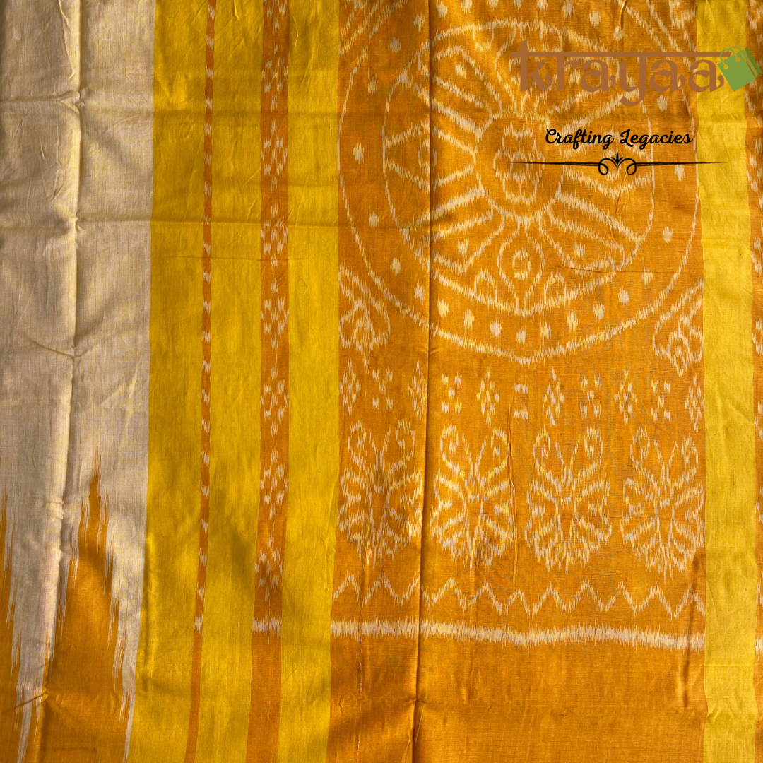 Hand woven - Kargil Kumbha - Ikkat - Saree - Yellow