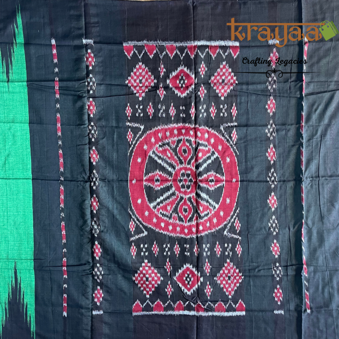 Hand woven - Kargil Kumbha - Ikkat - Saree - Dark Green