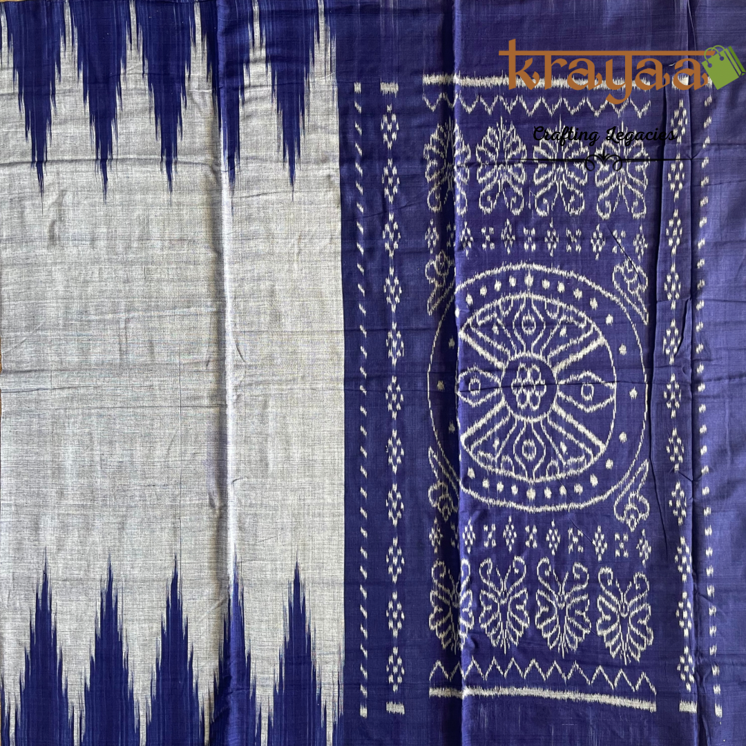 Hand woven - Kargil Kumbha - Ikkat - Saree - Greyish Blue