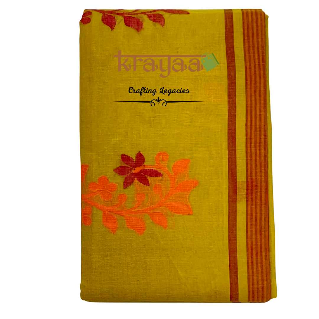 Yellow - Hand woven - Bengal Cotton Saree