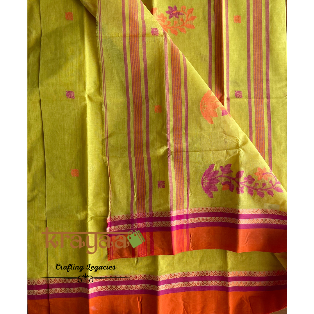 Yellow - Hand woven - Bengal Cotton Saree