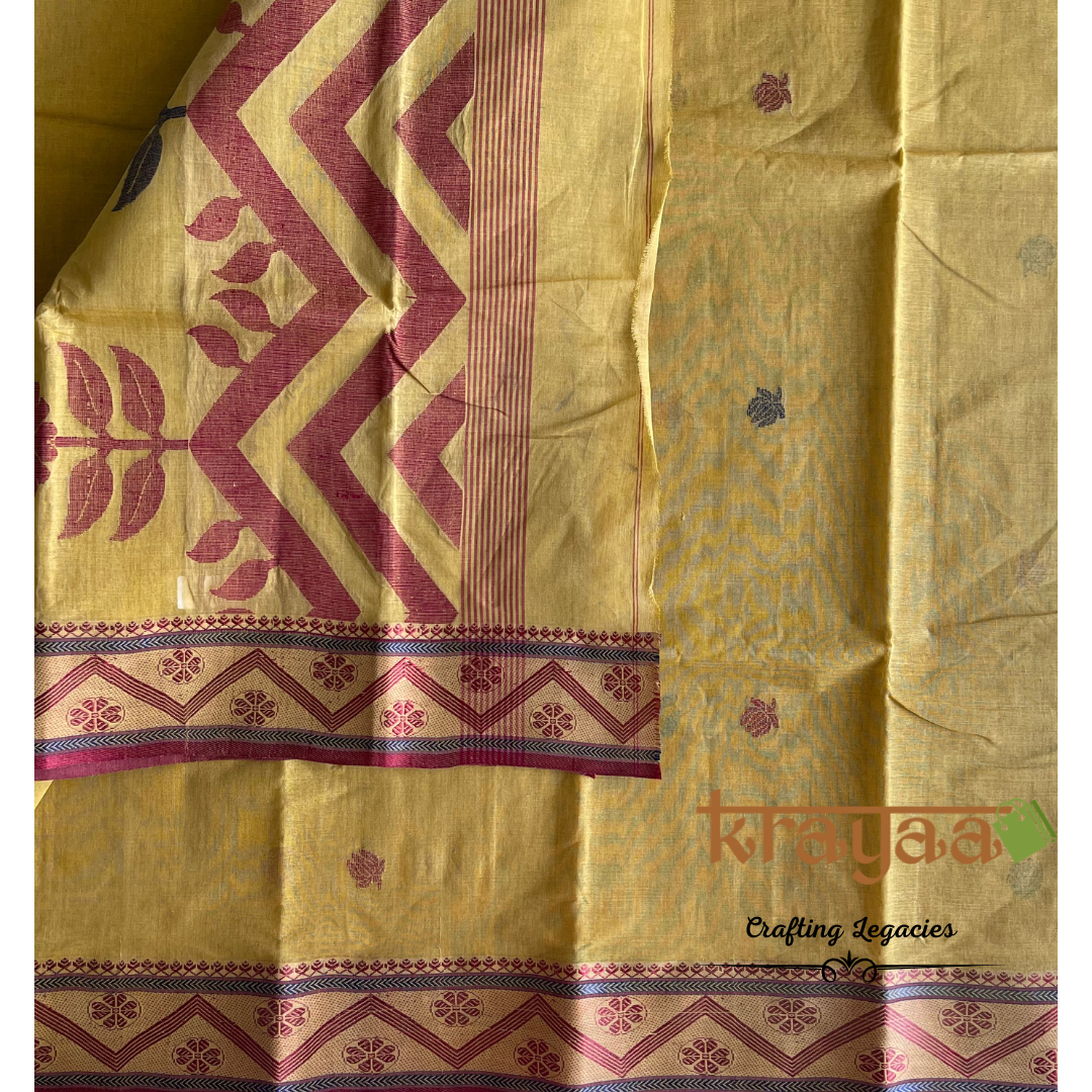 Mustard yellow - Hand woven - Bengal Cotton Saree