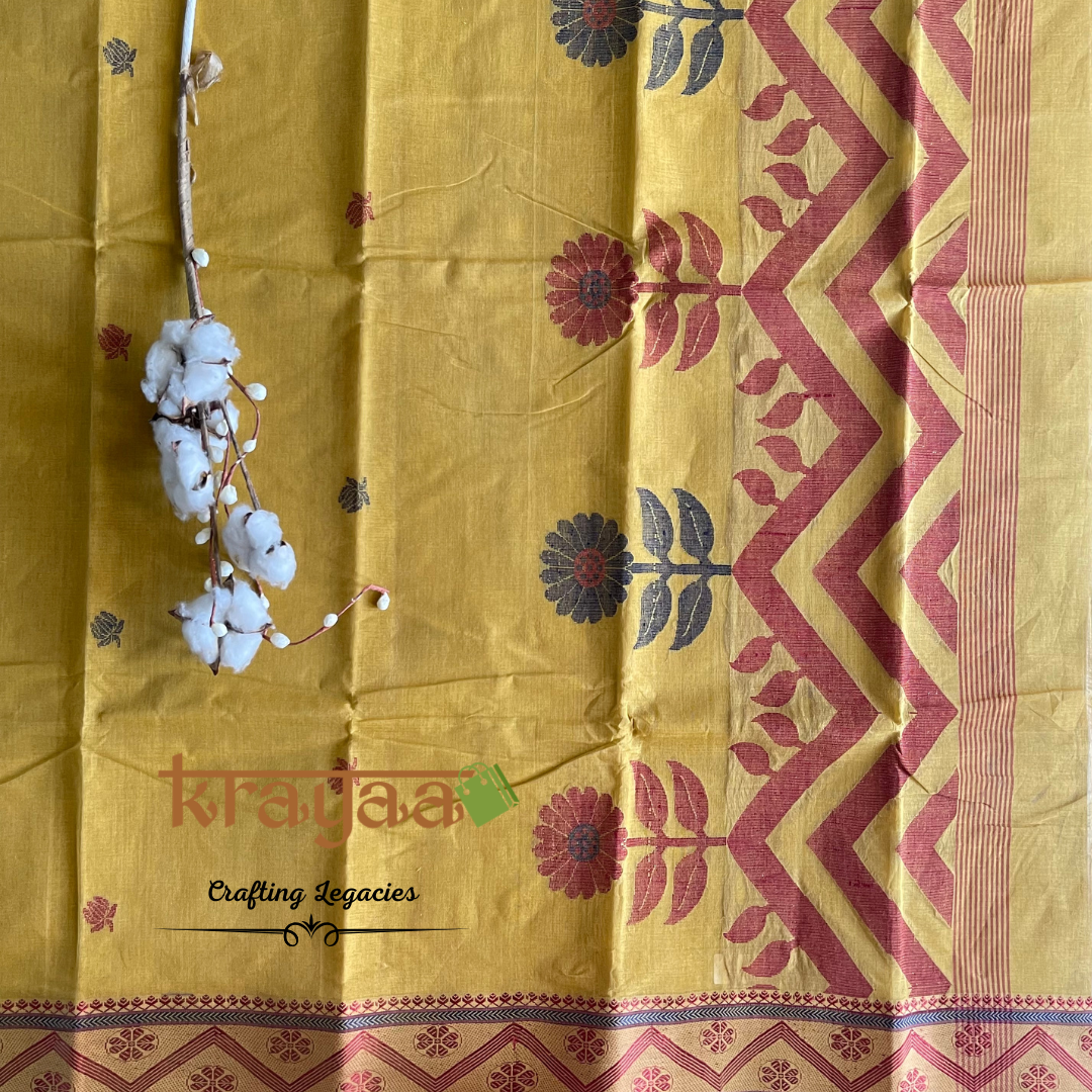 Mustard yellow - Hand woven - Bengal Cotton Saree