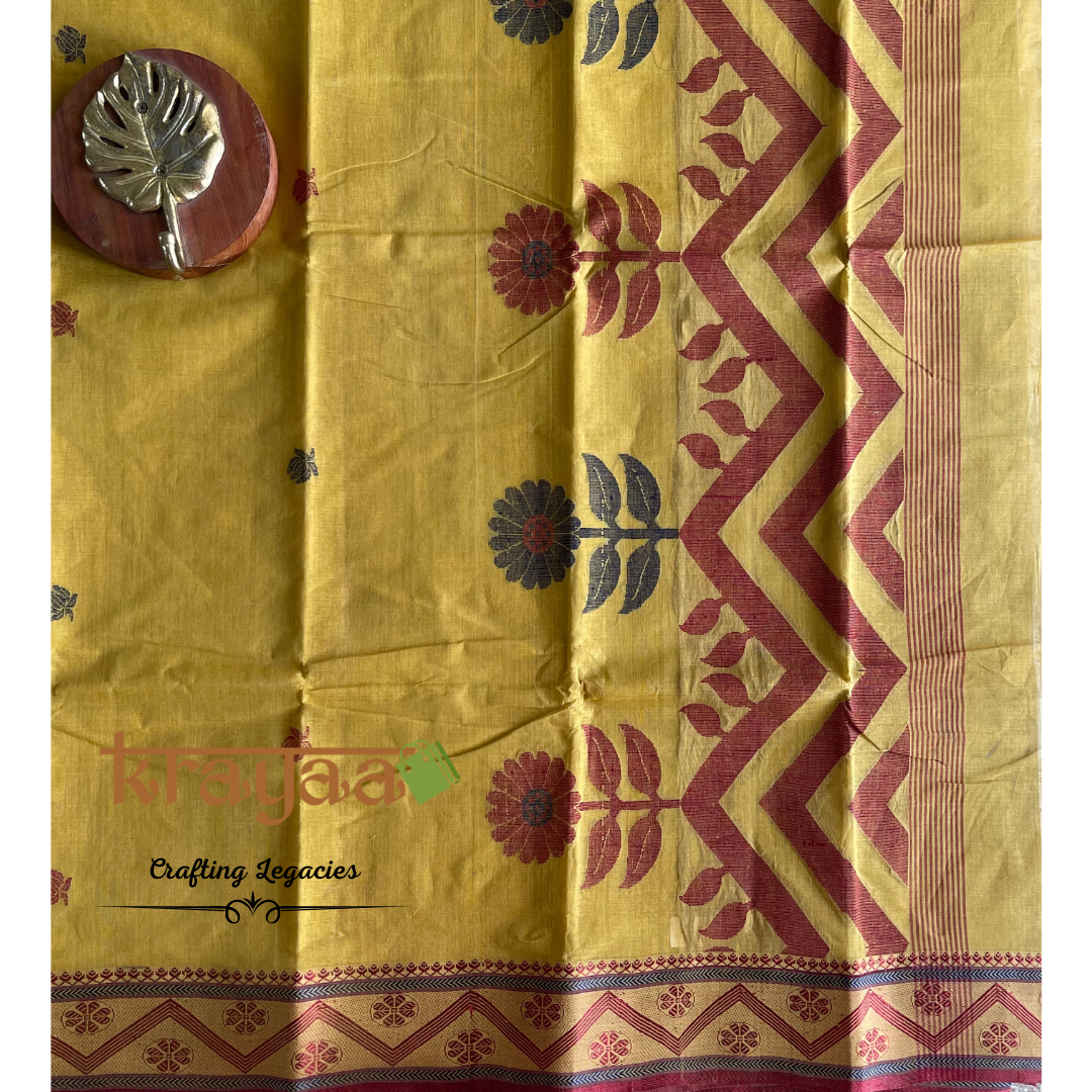 Mustard yellow - Hand woven - Bengal Cotton Saree