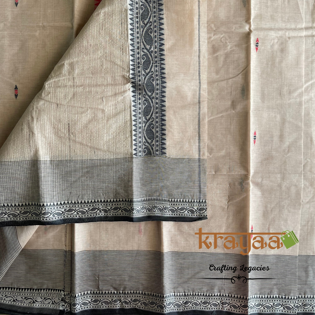 Beige with Ganga Jamuna border - Hand woven - Bengal Cotton Saree